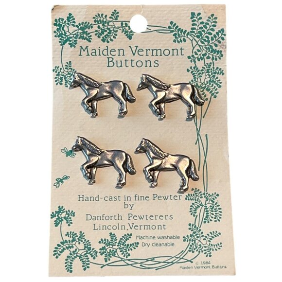 Horse-Shaped Pewter Buttons Danforth Pewterers Maiden Vermont 1984 Collectible - Picture 1 of 4